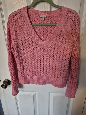Talbots Pink Open-Knit V-Neck Sweater